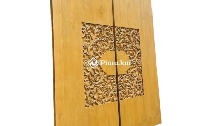 Pintu Utama Minimalis Jati Tua Kombinasi Ukiran Klasik