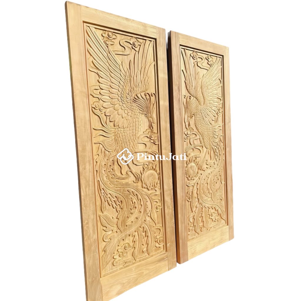 Pintu Kupu Tarung Ukiran Burung Phoenix Material Kayu Jati asli Tua