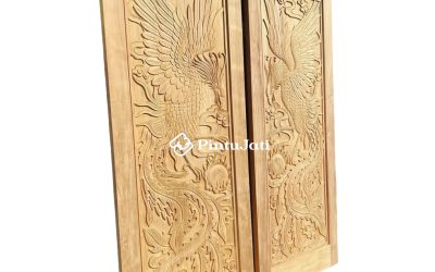 Pintu Kupu Tarung Ukir Burung Phoenix Jati Tua