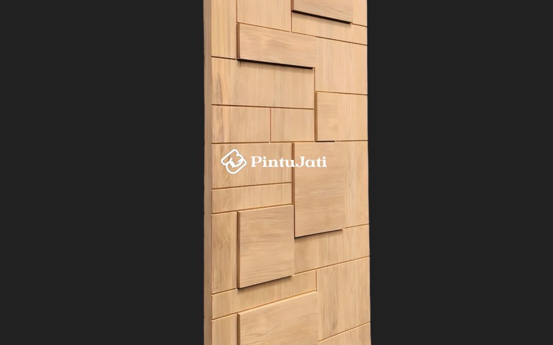 Pintu Utama 1 Daun Minimalis Urat Kayu Jati Super