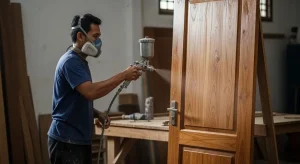 cara finishing pintu kayu jati