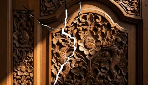 retak pada ukiran pintu jati