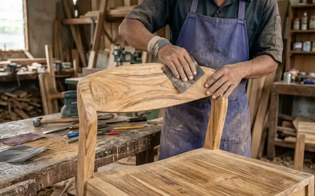 Amplas Kayu Jati Sebelum Finishing